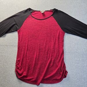 Colorblock Raglan Top Red Black Ruched Side Stretch Womens 2X Ultra Teez